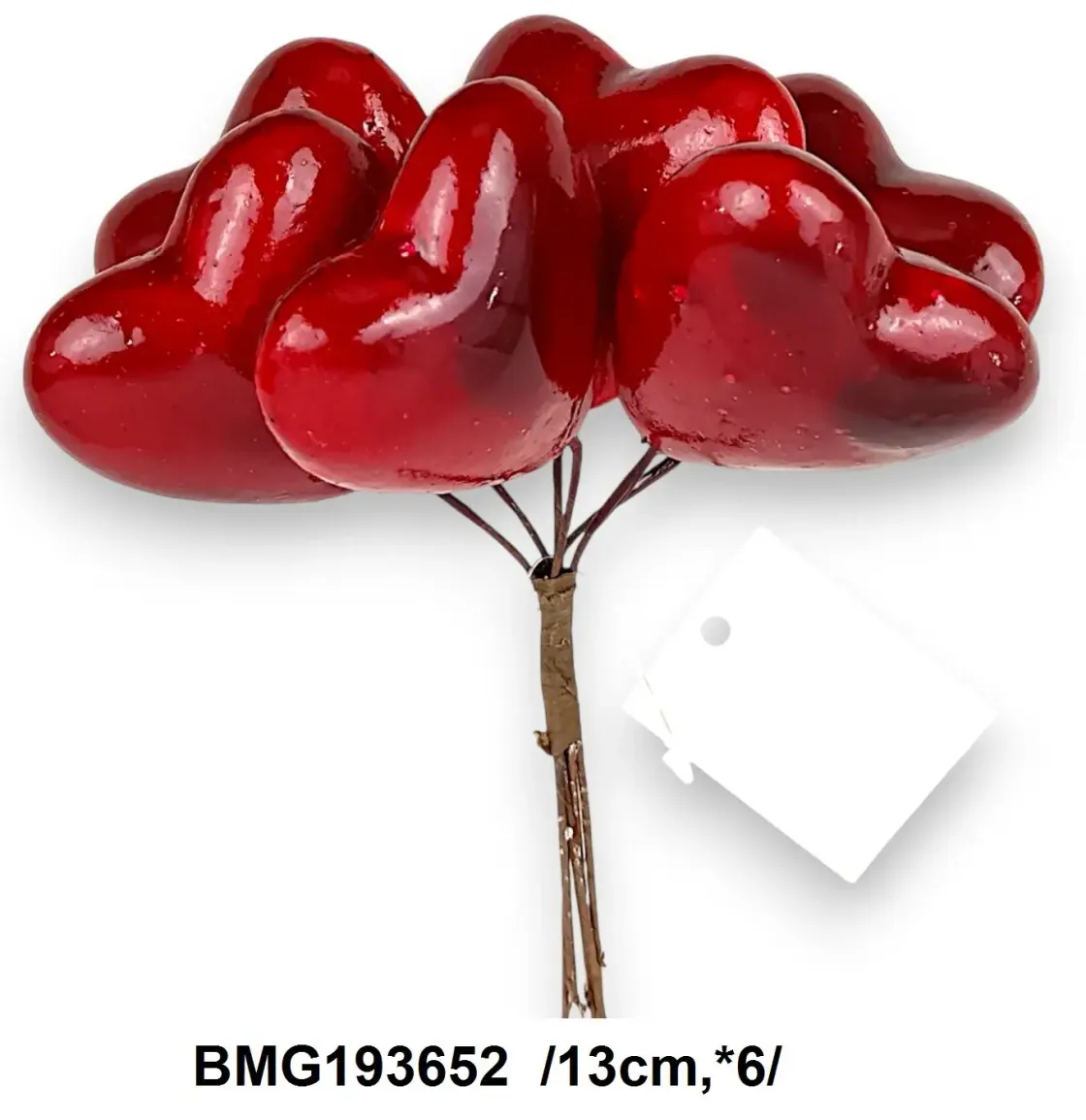Buchet de inimi roșii lăcuite, 13 cm