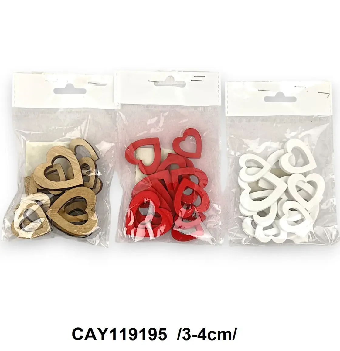 Inimi din lemn cu modele diverse, 3-4 cm