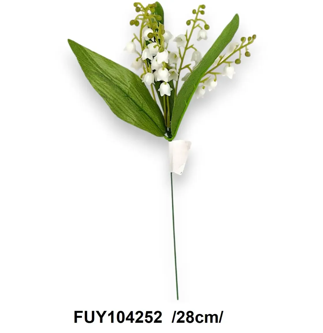 Floare de gălbenele artificială albă cu frunze, 28 cm