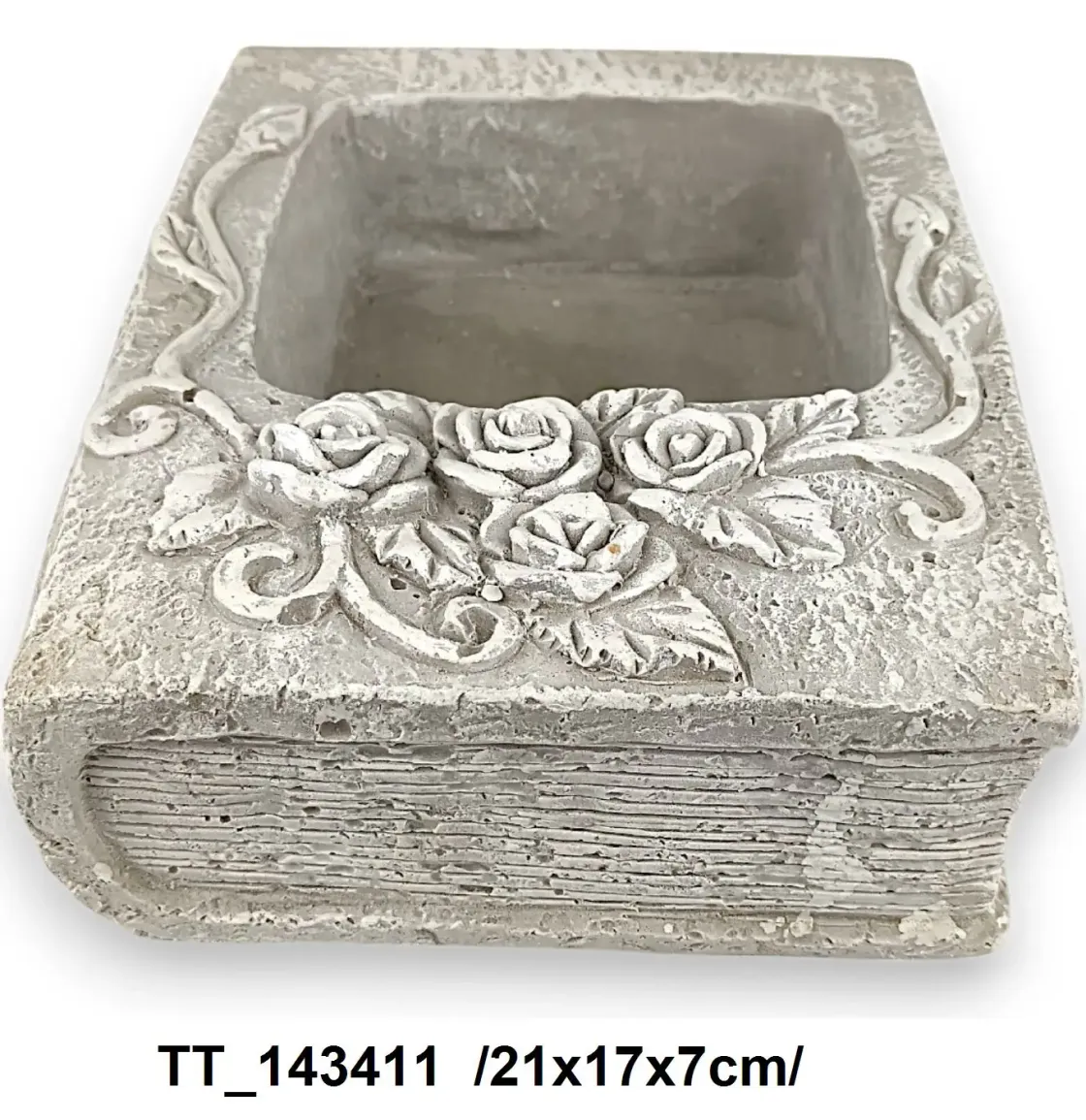 Carte decorativă din piatră cu trandafiri și pictură albă